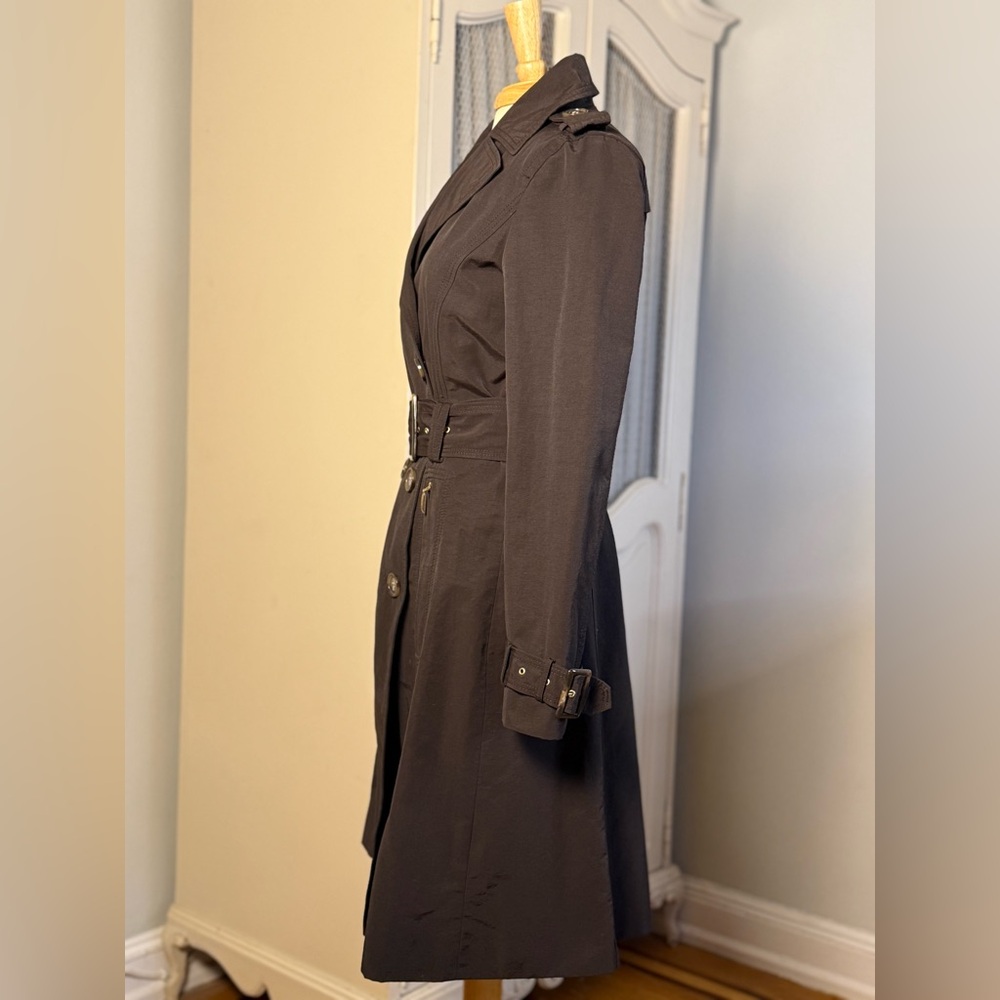 Classic Vintage Y2K Zara Basic Double-Breasted Chocolate Brown Trench Coat - Picture 2 of 9
